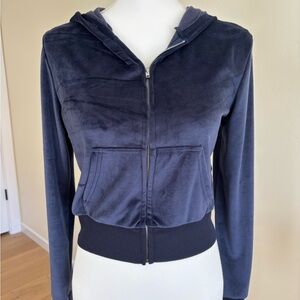 Navy Blue Velour Zip-Up Hoodie
